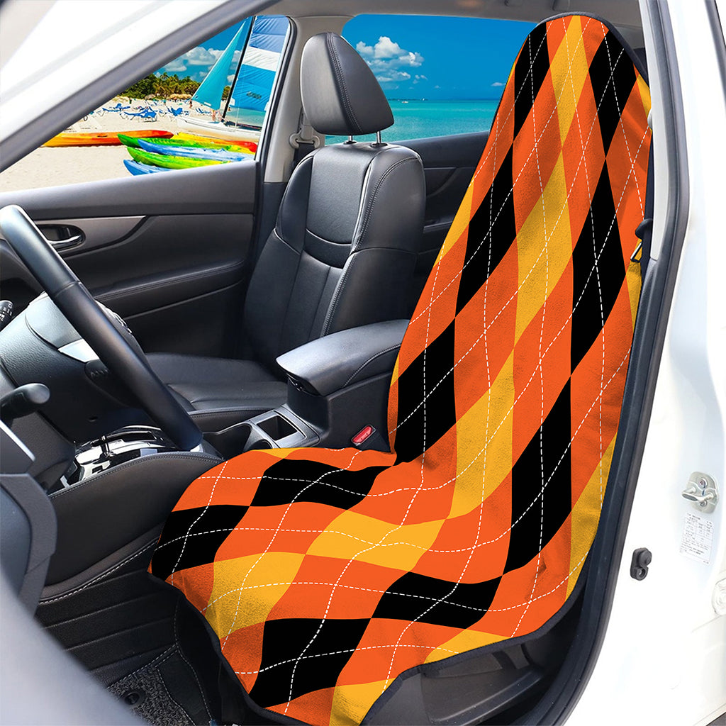 Orange And Black Argyle Pattern Print Waterproof Car Seat Cover
