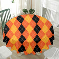 Orange And Black Argyle Pattern Print Waterproof Round Tablecloth