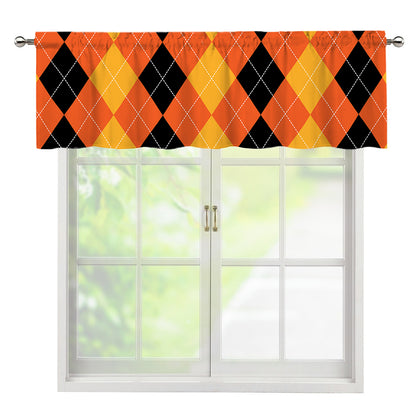 Orange And Black Argyle Pattern Print Window Valance
