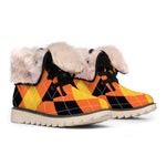 Orange And Black Argyle Pattern Print Winter Boots