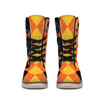Orange And Black Argyle Pattern Print Winter Boots