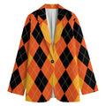 Orange And Black Argyle Pattern Print Women's Blazer