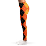 Orange And Black Argyle Pattern Print Women's Leggings