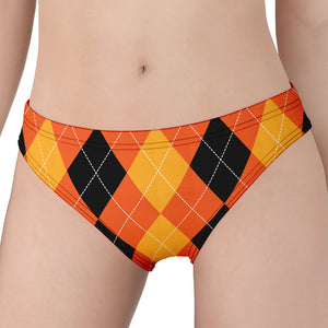 Orange And Black Argyle Pattern Print Women's Panties