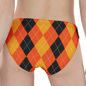 Orange And Black Argyle Pattern Print Women's Panties