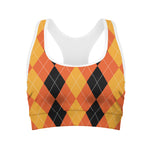Orange And Black Argyle Pattern Print Women's Sports Bra