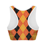 Orange And Black Argyle Pattern Print Women's Sports Bra