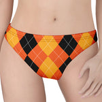 Orange And Black Argyle Pattern Print Women's Thong