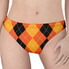 Orange And Black Argyle Pattern Print Women's Thong