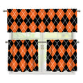 Orange And Black Argyle Print 3 Piece Kitchen Curtains