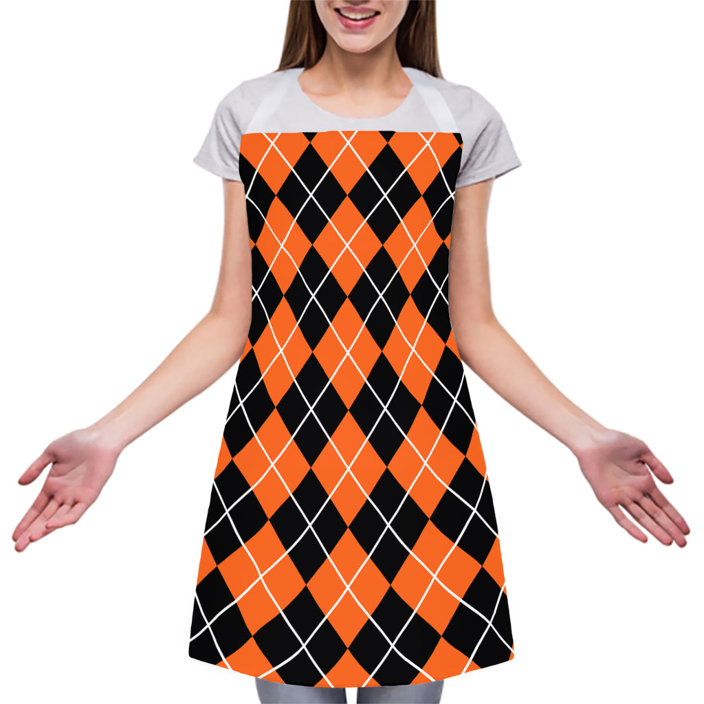 Orange And Black Argyle Print Adjustable Apron