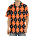 Orange And Black Argyle Print Aloha Shirt