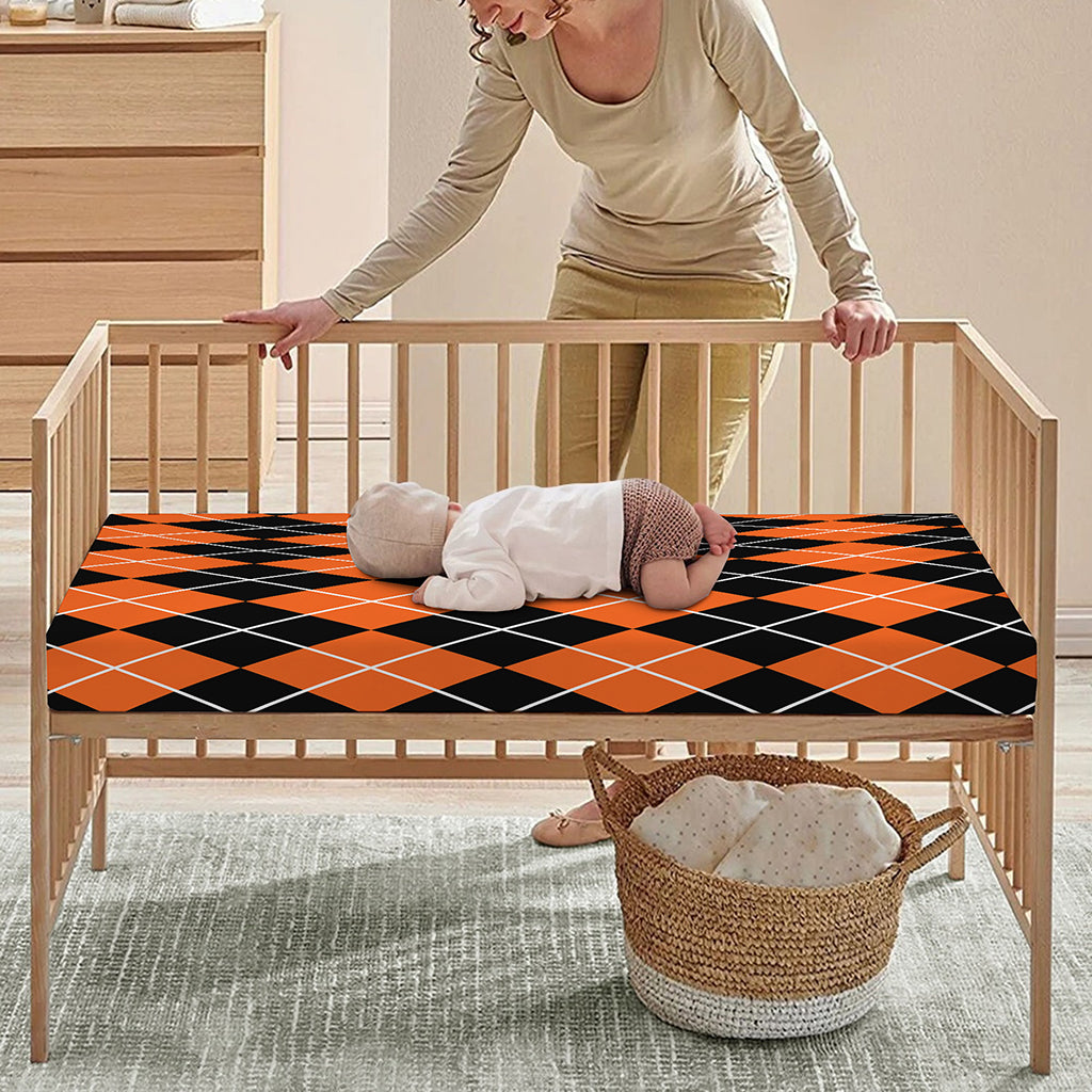 Orange And Black Argyle Print Baby Crib Sheet