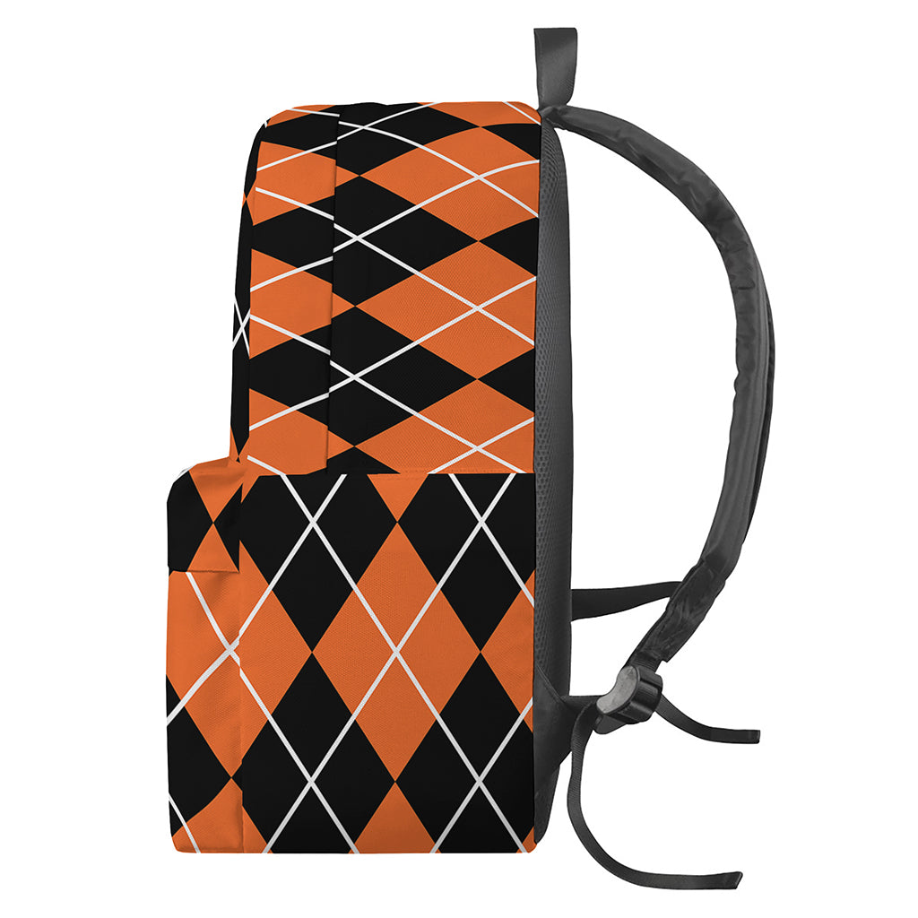 Orange And Black Argyle Print Backpack