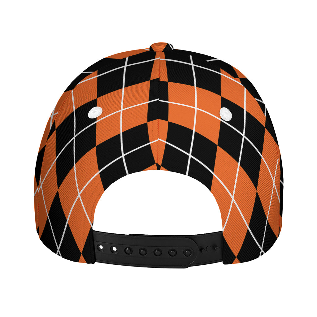 Orange And Black Argyle Print Baseball Cap