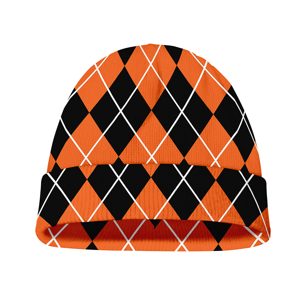 Orange And Black Argyle Print Beanie