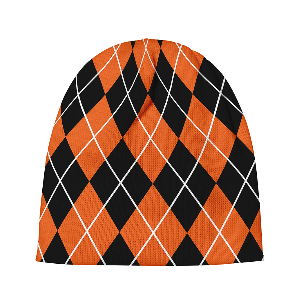 Orange And Black Argyle Print Beanie