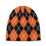 Orange And Black Argyle Print Beanie
