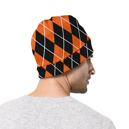 Orange And Black Argyle Print Beanie