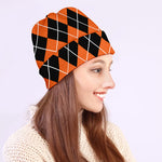 Orange And Black Argyle Print Beanie