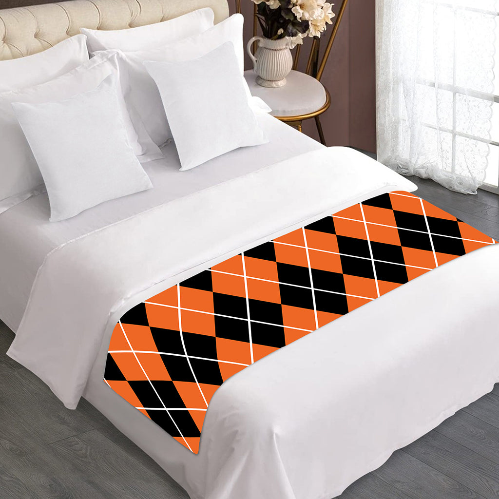 Orange And Black Argyle Print Bed Runner