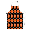 Orange And Black Argyle Print Bib Apron With Pocket
