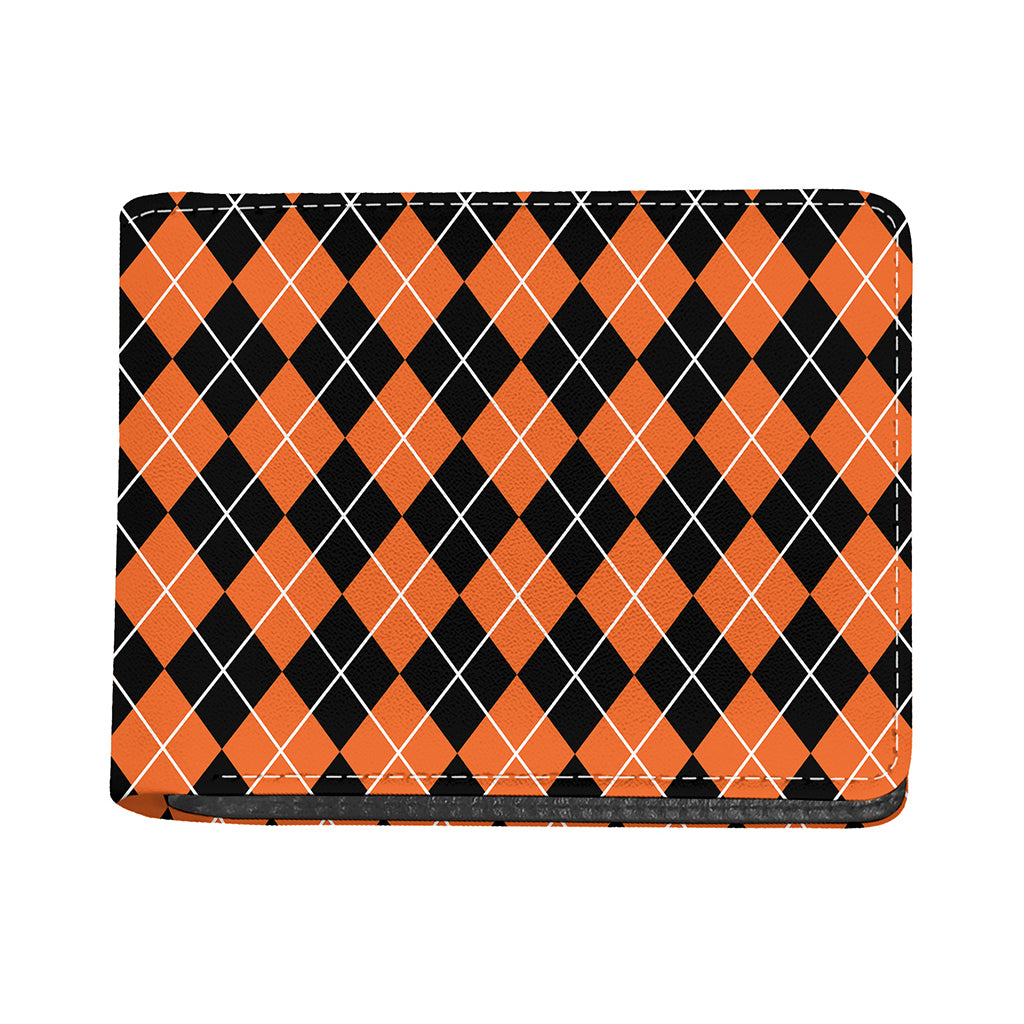 Orange And Black Argyle Print Bifold Wallet