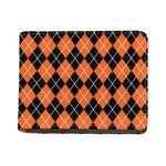 Orange And Black Argyle Print Bifold Wallet