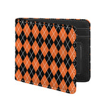 Orange And Black Argyle Print Bifold Wallet