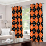 Orange And Black Argyle Print Blackout Grommet Curtains