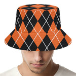 Orange And Black Argyle Print Bucket Hat