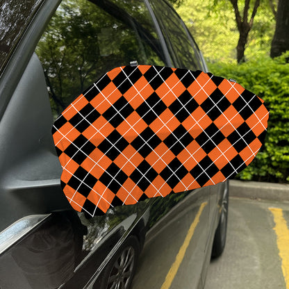 Orange And Black Argyle Print Car Side Mirror Covers