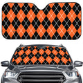 Orange And Black Argyle Print Car Windshield Sun Shade
