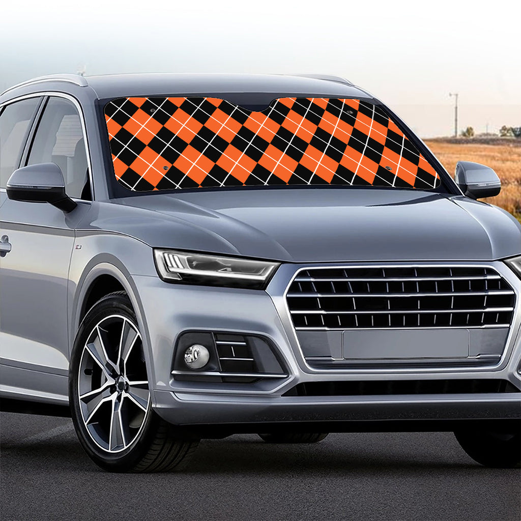 Orange And Black Argyle Print Car Windshield Sun Shade