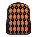 Orange And Black Argyle Print Casual Backpack