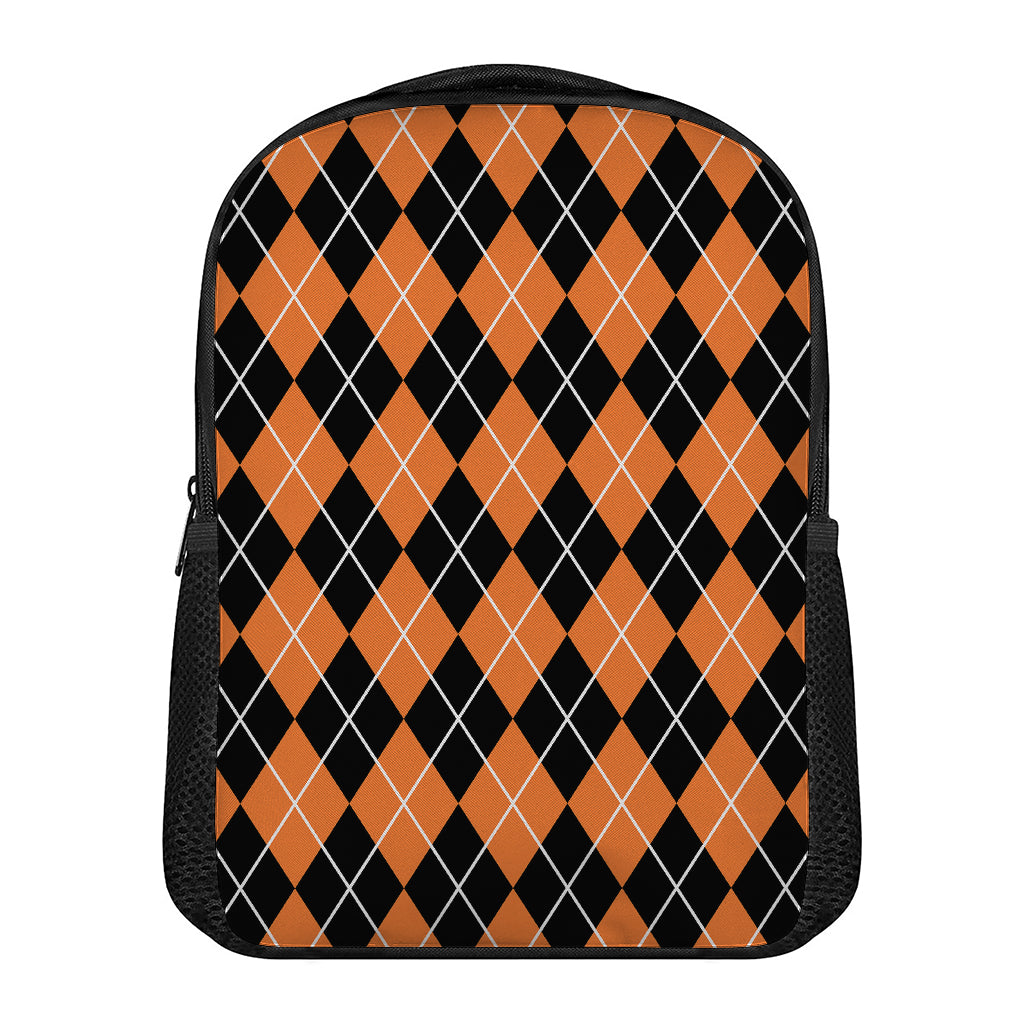 Orange And Black Argyle Print Casual Backpack