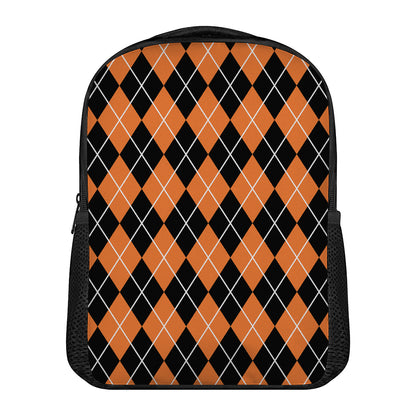 Orange And Black Argyle Print Casual Backpack