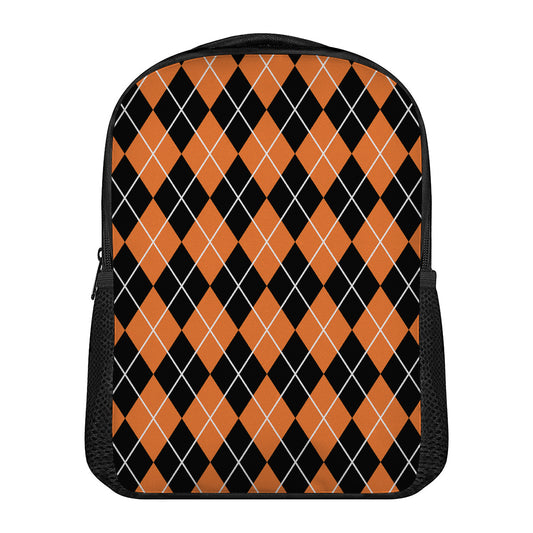 Orange And Black Argyle Print Casual Backpack