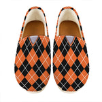 Orange And Black Argyle Print Casual Shoes