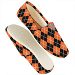 Orange And Black Argyle Print Casual Shoes