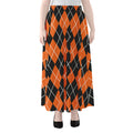 Orange And Black Argyle Print Chiffon Maxi Skirt
