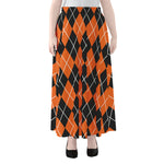Orange And Black Argyle Print Chiffon Maxi Skirt
