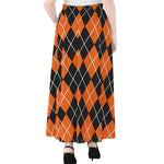 Orange And Black Argyle Print Chiffon Maxi Skirt