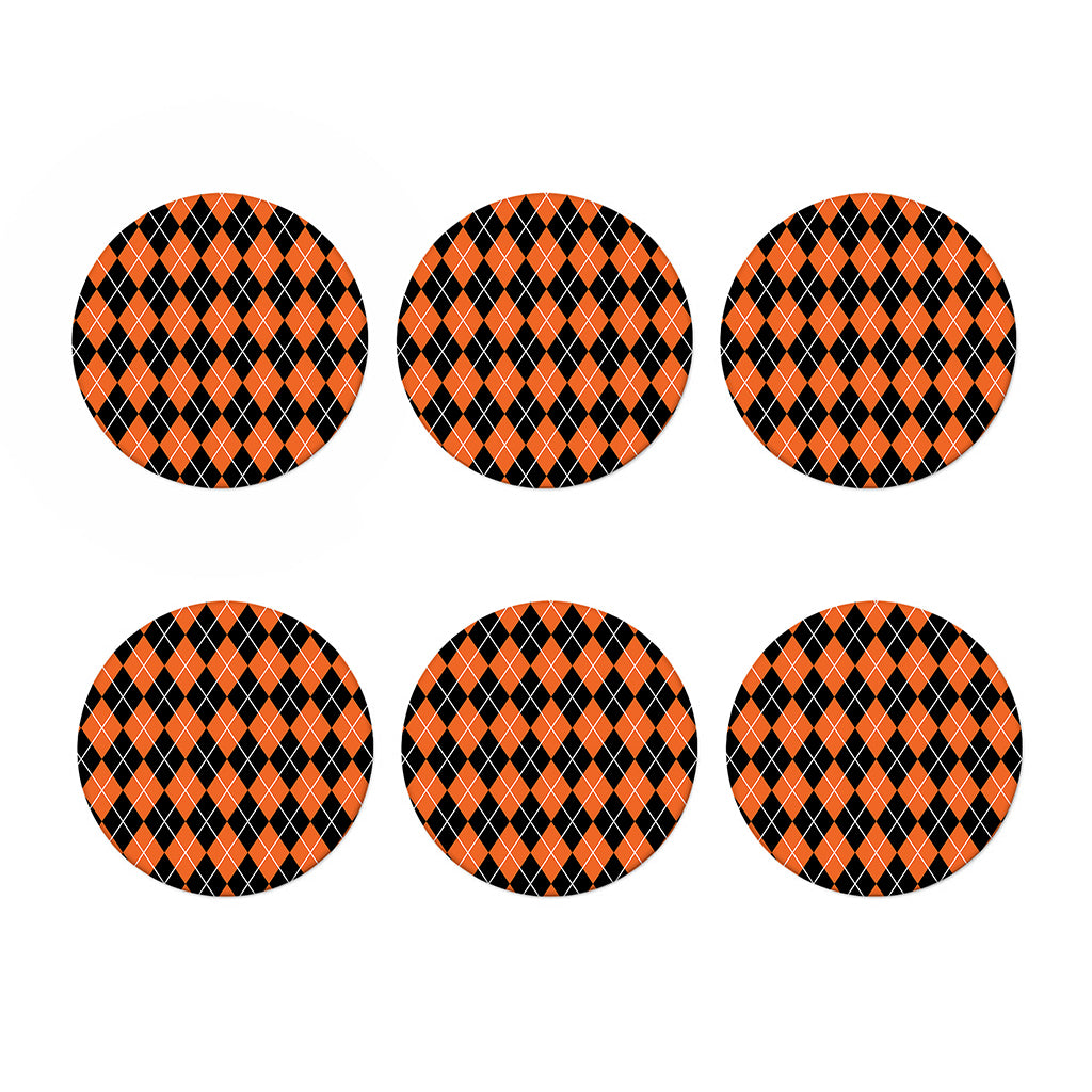 Orange And Black Argyle Print Coaster Set