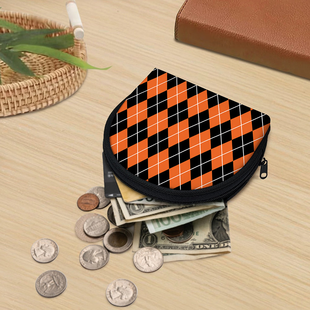 Orange And Black Argyle Print Coin Purse