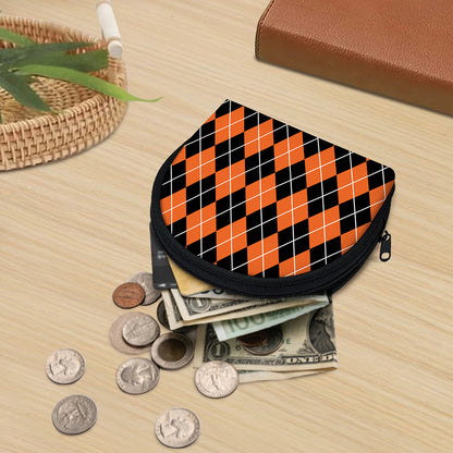 Orange And Black Argyle Print Coin Purse