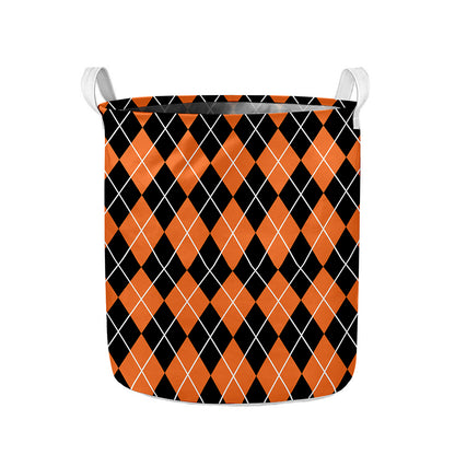 Orange And Black Argyle Print Collapsible Laundry Basket