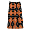 Orange And Black Argyle Print Cotton Front Slit Maxi Skirt