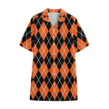 Orange And Black Argyle Print Cotton Hawaiian Shirt