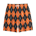 Orange And Black Argyle Print Cotton Shorts